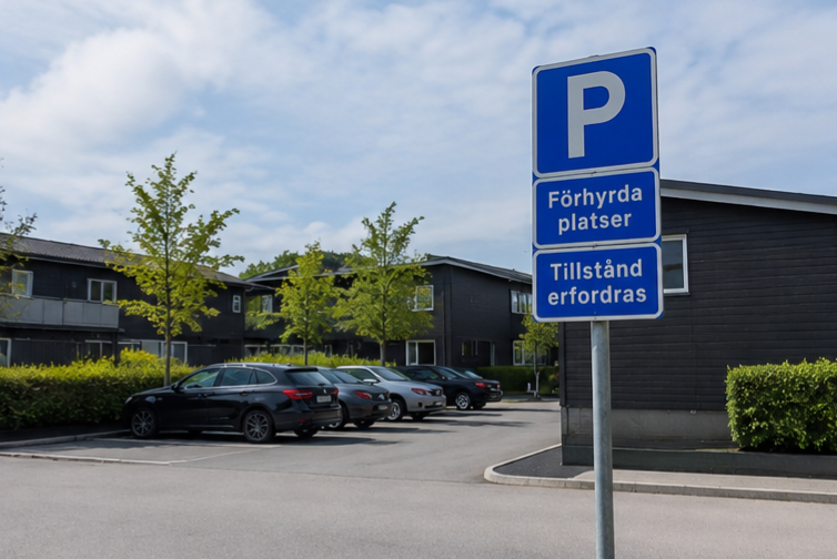 Skylt med förhyrda platser och tillstånd erfordras på parkering vid radhusområde