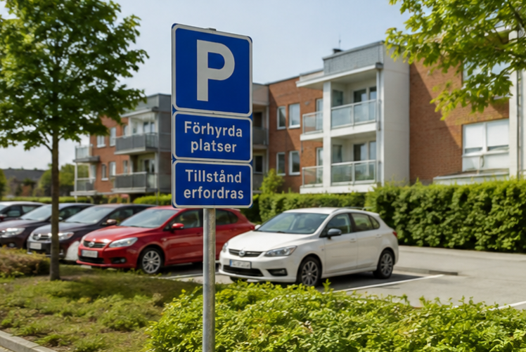 Parkeringsskylt där tillstånd erfordras utanför flerbostadshus